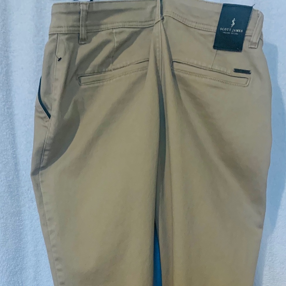 Scott James Mens Khaki Chino Pants Slim Fit 32/30